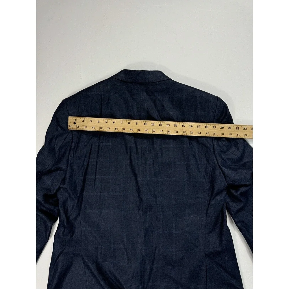Lauren Ralph Lauren Men 44L Silk Wool Blazer Navy Windowpane Plaid Suit Jacket